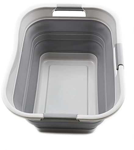 SAMMART 30L Collapsible Plastic Laundry Basket Organizer-Portable Washing Tub-Space Saving (1, Grey)