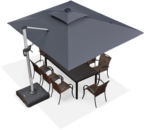 PURPLE LEAF Parasol Déporté Rectangulaire 2,7 x 3,65 m avec LED, Parasol De Jardin Extérieur Toit à Double Rotatif 360°, Pour Terrasses, Piscines, Restaurants Extérieurs, Gris acier