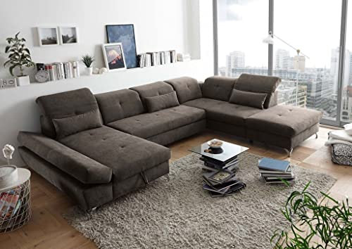 Froschkönig24 Melfi Wohnlandschaft Polstergarnitur Sofagarnitur 350 x 245 cm Stone, Ausführung:Rechts