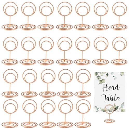 aupawdy 24 pcs Porte-Numéro de Table en Métal Nom Carte Photo Support de Fil Clip Or Rose Porte Carte Porte Photo Porte Nom de Table Support pour la Décoration de Bureau Mariage Fête Maison