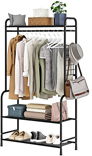 Wooruy kleiderständer belastbar freistehender kleiderbügel garderobenständer kleiderständer freistehender aus metall schlafzimmer garderobenständer mit industrie design für schlafzimmer (schwarz)