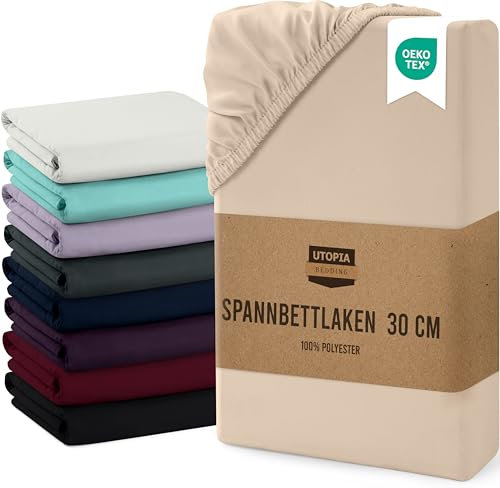Utopia Bedding - Spannbettlaken 90x190cm Bis 30 cm - Beige - Oeko-Tex Zertifiziertes - Gebürstete Mikrofaser Spannbetttuch