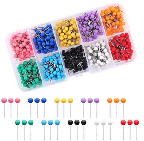 600Stück Rundkopfnadeln Set, 10 Farben Bunt Map Pins, Karte Nagel Pinnadeln
