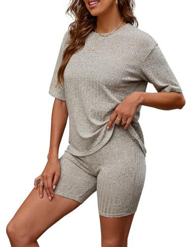 Zetieny Schlafanzug Damen Pyjamas Set Kurzarm Nachtwäsche Set Zweiteiliger Casual Sommer Sleepwear