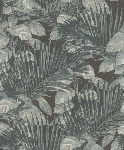 Rasch SCHÖNER WOHNEN-kollektion fleecetapet TROPICAL 600179 med tropiska blad i blått – 10,05 m x 0,53 m