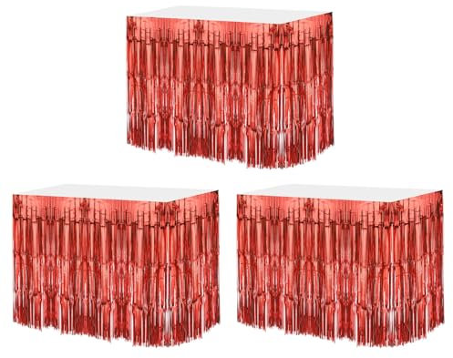 QUARKZMAN 3 Pz 29x108 Pollici Gonne Tavolo Orpelli Frange Lamina Rossa per Tavoli Rettangolari Tende Sfondo Orpelli per Decorazione Nozze, Feste Compleanno