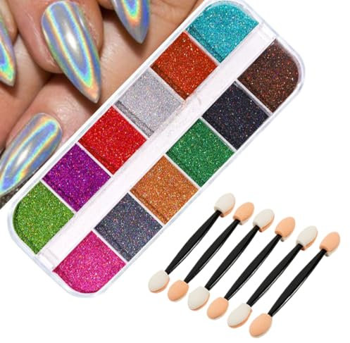 QEDBOJE Polvo de Uñas Cromado, Efecto Espejo, Pigmentos Cromados, Uñas de Espejo, Polvo Brillante, Uñas Metálicas Cromadas (12 Colores)