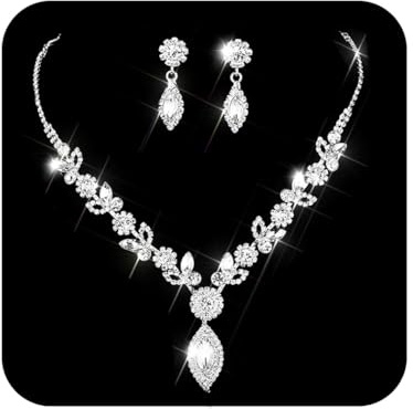TWINKLEDE Silver Rhinestone Jewelry Sets Bridal Wedding Necklaces Earrings for Women