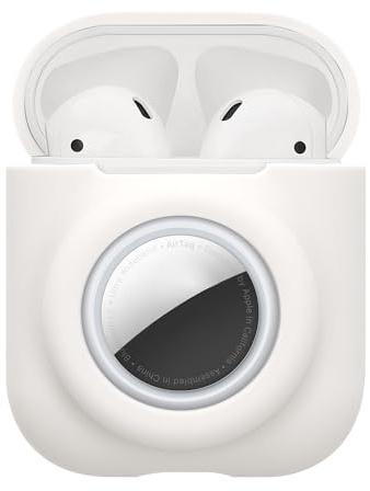 kwmobile 2-in1 Hülle kompatibel mit Apple Airpods 1 & 2 - Kopfhörer Case kompatibel mit Airtag - Weiches Silikon Cover - Schutzhülle mit Karabiner - Weiß