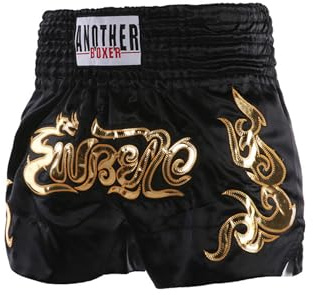 Xnihocha Kinder Muay Thai Boxen Short Jungen MMA Training Kurz Short Metallic Satin Kickboxen Hose für Sport und Fitness Schwarz 164-170