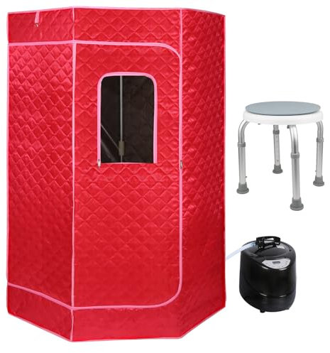 Sauna a vapore portatile, 3L sauna pieghevole cabina 1500 W, con telecomando e 1 strumento di fumigazione, per le terme di sauna tenda a casa grande spazio, 90 x 90 x 180 cm, 3L rosso