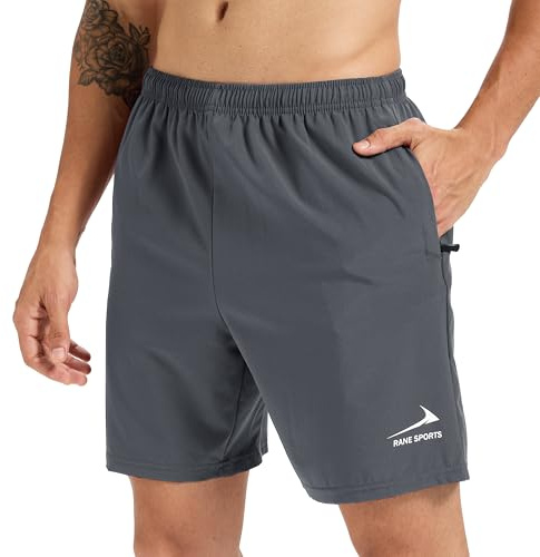 Rane Sports Shorts Deportivos para Hombre con Bolsillos con Cremallera - Ligeros, Transpirables, Ideales para Correr, Gimnasio y Actividades al Aire Libre. Gris L