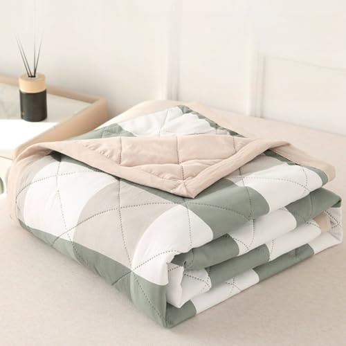 PEIHUODAN Trapunta Estiva Leggera, Motivo Scozzese Reversibile, Biancheria Da Letto in Microfibra Ultra Morbida, Piumone Traspirante Per Tutte Le Stagioni, Trapuntato Copriletto (Verde,150x200 cm)