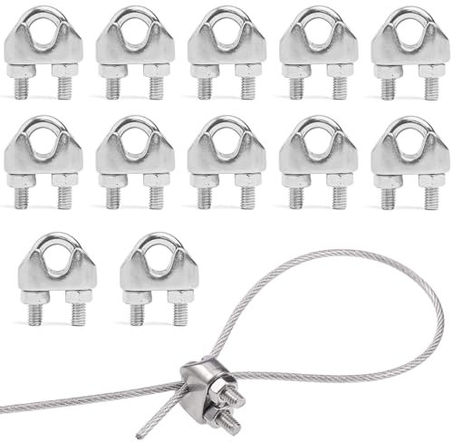 12 Pcs M3 Wire Rope Clip, 304 Stainless Steel U-Shaped Cable Clamps with Nuts and Saddle, Wire Rope Clamps for Rigging Ø 4mm Wire Ropes & Tension Cable in Industrial, Household, and Other Field