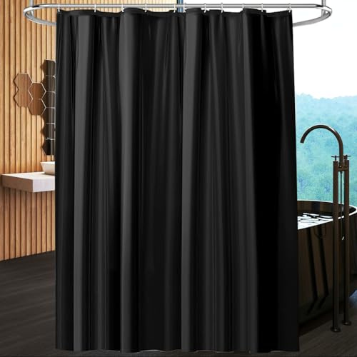 hzkais Black Shower Curtain, Mould Proof and Mildew Resistant Washable Bathroom Curtains, Shower Curtain for Bathroom, Bath Curtains with Hooks, 180 x 200 cm