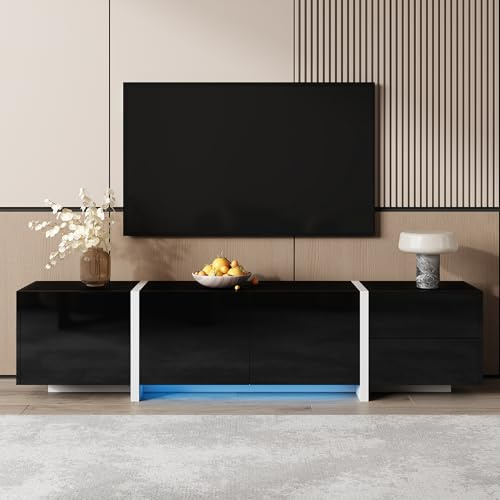 Merax TV Unit Cabinet Black High Gloss TV Stand,TV cabinet White Accents,Spacious Storage,Living Room Media Organizer,Easy Assembly - 170 * 29.5 * 40 CM