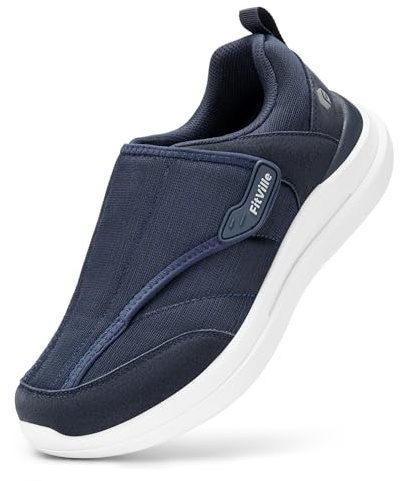 FitVille Mens Diabetic Shoes Extra Wide Fit Trainers,Blue,7.5,W