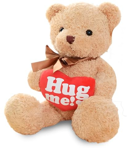 VorIrydian Orsacchiotto orso di peluche, con scritta Hug Me su un cuore di peluche, Orsacchiotto Peluche come Regalo per Donne/Uomini, Regalo Romantico per San Valentino e Anniversario, Marrone