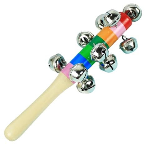 Rainbow Handheld Bell Stick - 45g Wooden Musical Rattle Toy, Colorful Shaker Percussion | Early Educational Jingle Instrument, Rhythm Sensory Play | Kids Birthday Karaoke Party Holiday Used
