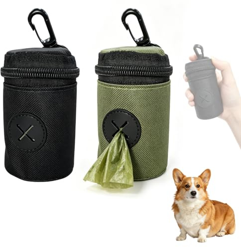 Bolsas Caca Perro Biodegradables, 2 Piezas Porta Bolsas Caca Perro, Dispensador de Bolsas para Excrementos Perros, Dispensador Bolsa Caca Perro, Dispensadors de Tela Bolsa Caca Perros
