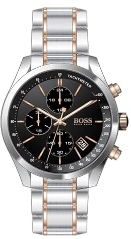 BOSS Chronograph Quarz Uhr für Herren Kollektion Grand Prix mit Zweifarbiges Edelstahlarmband - 1513473