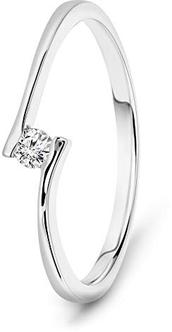 Miore – Anello di fidanzamento solitario in oro bianco con diamante 14 KT (585), brillante 0.05 CT, Oro bianco, 56 (17.8), colore: gold, cod. MU4003R56