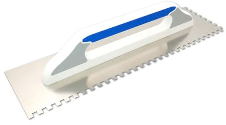 DEWEPRO® Platoir Suisse - Truelle Lisseuse Suisse - Platoir à Enduit - Truelle de Lissage - Acier Inoxydable 480x130mm – Denté : 8 x 8 mm - Manche de Haute Qualité à 3 Composants