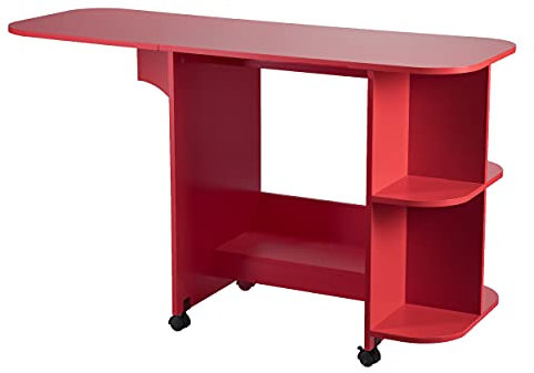 SEI FURNITURE Southern Enterprises Expandable Rolling Sewing Station Craft Table, Red