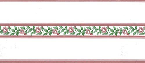 Dundee Deco BD6031 - Bordo per carta da parati preincollato, motivo floreale rosa, verde su bordo di vite, 4,57 m x 12,7 cm