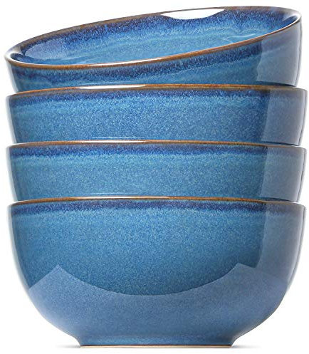 LE TAUCI Müslischalen 15,2 cm, Keramikschüssel-Set für Suppe, Dessert, Obst, Salat, Nudeln, Ramen, 625 ml, Schalen für Küche, 4 Stück, Ceylonblau