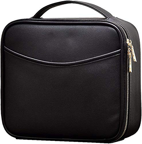 Bolsa de Maquillaje Neceser Bolsa de Cosméticos de Viaje Portátil Organizador Maletin Maquillaje Estuche Manicura y Uñas Cuero de la PU Profesional, Negro Cuero PU