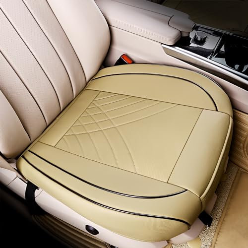 kingphenix Premium PU Car Seat Cover - Front Seat Protector Works with 95% of Vehicles - Padded, Anti-Slip, Full Wrapping Edge - (Dimensions: 21'' x 20.5'') - 1 Piece, Beige