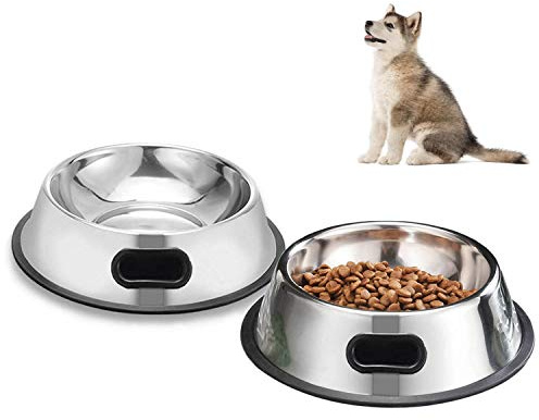 SUOXU Dog Bowl,2 Stainless Steel Feeder Dog Bowl,Dog Plate Bowls With Non-slip Rubber Bases Small Dog Cat Pet For Feeding Water and Food Bowl
