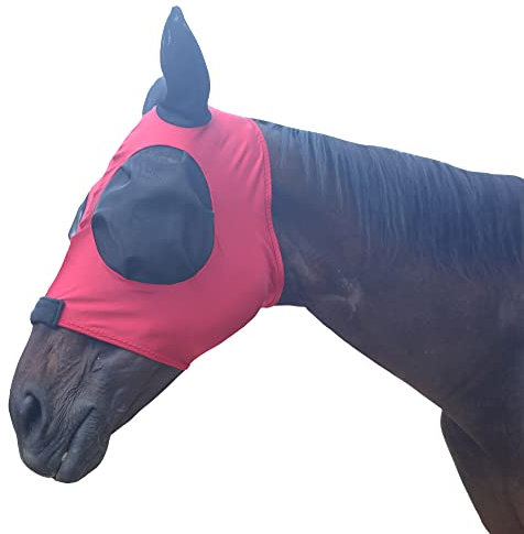 Leberna Fliegenmaske für Pferde, Netzstoff, mit Ohren, weiches Lycra-Mesh-Maske, UV-Schutz, mit Ohren, Rot