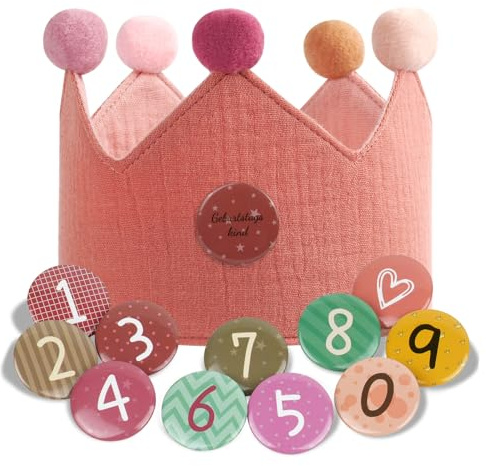 URAQT Födelsedagskrona, födelsedagskrona med nummer 0-9 och födelsedagsbanner, födelsedagsfestkrona Grattis på födelsedagen Tiara Tygkrona för barn Festtillbehör Babydop Dekoration Fotorekvisita (rosa)