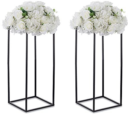 Soporte de Flores Centros de Mesa de Boda - 2 Jarrones Columna de Negro con Panel de Metal Inweder Florero de Piso 60cm Alto Soporte de Exhibición de Flores Geométricas Halloween Fiesta Decor Hogar
