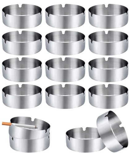 sinzau 16 Piezas Ceniceros Acero Inoxidable 8 cm - Redondos para Mesas Oficina Restaurante Sala de Reuniones - Plata Modernos Portátiles para Camping Picnic Senderismo