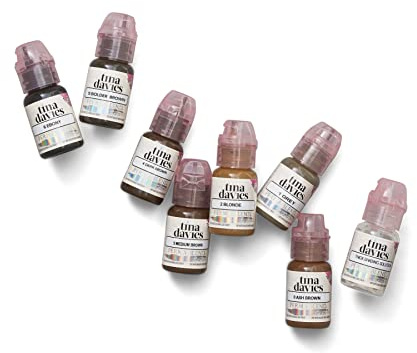 Tina Davies Lot de 8 flacons de 8 flacons de 15 ml de pigments professionnels pour sourcils – Couleurs soignées fidèles au ton – Comprend un nuancier de couleur – 8 flacons de 15 ml