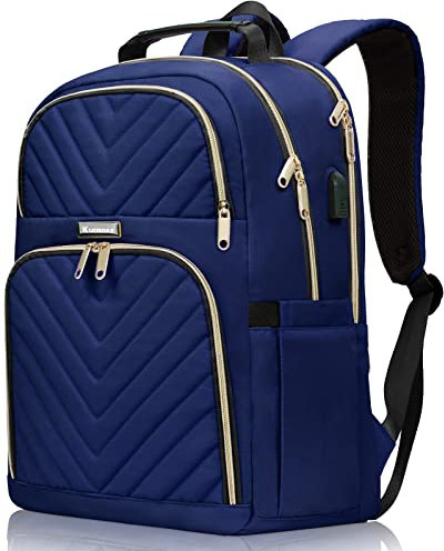 Kuosdaz Rucksack Damen, 15.6 Zoll Schulrucksack Mädchen Teenager mit USB Ladeanschluss, Laptop Rucksack Stylischer Daypack Wasserdichte für Schule, Uni, Reisen, Arbeit, 30L, Blau