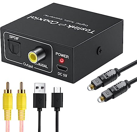 Spdif Kabel Koaxial Auf Optisch, Optisch Koaxial Adapter, Bidirektionaler Digitaler Toslink SPDIF Audiokonverter Adapter Repeater mit 1 optischem Kabel, 1 Koaxialkabel
