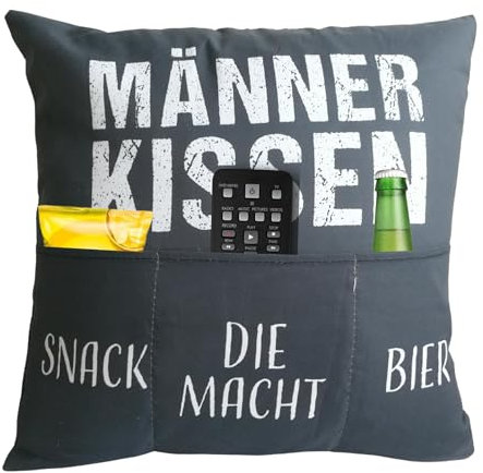 Bada Bing Dekokissen mit 3 Taschen Männerkissen - origineller Scherzartikel für Männer - Kissen mit Spruch zum selbst Befüllen als Geschenk - Geburtstagsgeschenk Kissenhülle inkl. Kissen 00