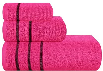MyOwn Das ultraweiche 3er-Pack Baumwollhandtuchset enthält EIN übergroßes Badetuch 70 x 140 cm, EIN Handtuch 40 x 60 cm und EIN Waschlappenhandtuch 30 x 30 cm, Heiße Rosa