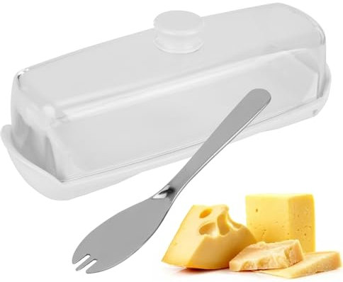SUNJULY Burriera trasparente con coperchio e maniglia, contenitore rettangolare per burro, con spatola multifunzionale, per burro e burro, FBA-CF-76DE-4459936