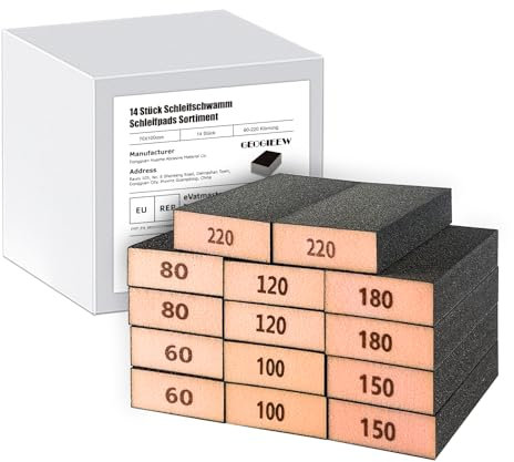 14 esponjas de lijado, bloque de lija de grano 60-220, bloque de arena de espuma suave, papel de lija húmedo y seco para modelo, paneles de yeso, metal, madera, muebles, pulido
