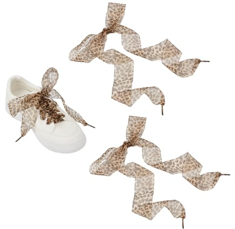 NICENEEDED 1 paio di Lacci con Stampa Leopardata, Lacci per Scarpe A Nastro Lacci per Scarpe In Raso di Seta Lacci Larghi e Piatti, Lacci per Scarpe Ghepardo Lacci per Stivali Da Ginnastica