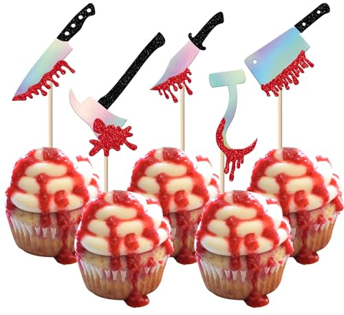 Lot de 30 couteaux d'Halloween - Décoration de gâteau à paillettes effrayant - Couteau effrayant - Décoration de gâteau d'anniversaire pour fête à thème Happy Halloween
