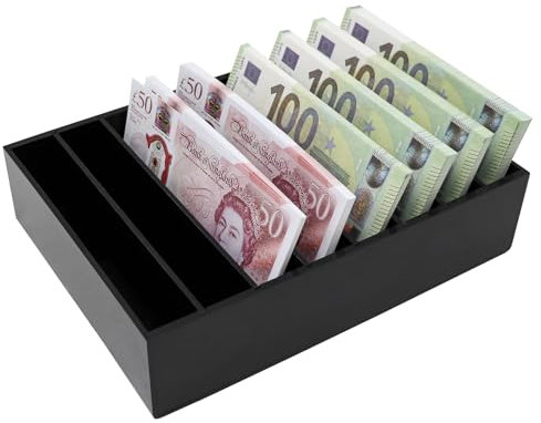 Geldorganizer für Bargeld, 8-Fach Schwarz Acryl-Geldschublade, Geldbox, Geldhalter für Scheine