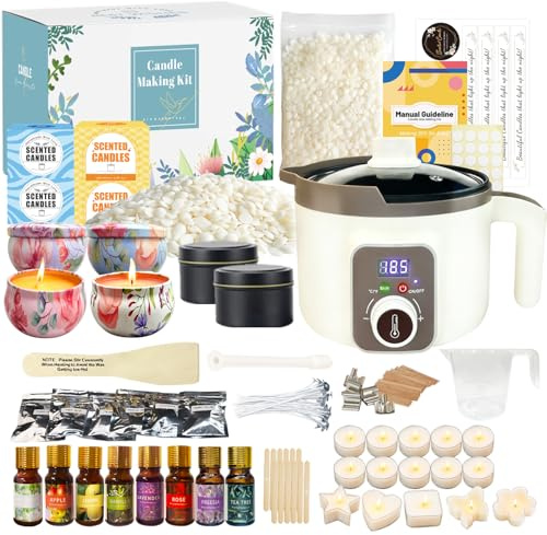 LINGQIAN Kit de fabrication de bougies fondoir cire bougie electrique numérique, 8 boîtes à bougies, 8 huiles parfumées, Kit de fabrication de bougies pour toutes les étapes
