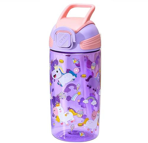 MHwan Kids Water Bottles, 550ml Robust and Shatterproof, Leakproof Water Bottle Kids with Straw, BPA-Free, Beautiful Boys Girls Water Bottles for School Travel, Portable Childrens Water Bottle