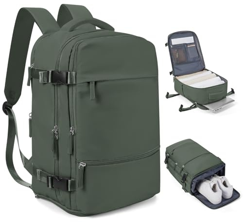SEAFEW Sac à dos de Voyage Cabine Avion 40x30x20 pour Ryanair sous le siege | Sac à dos voyage léger,bagage à main cabine avion,compartiment ordinateur portable,weekend excursions courtes,G2-verte